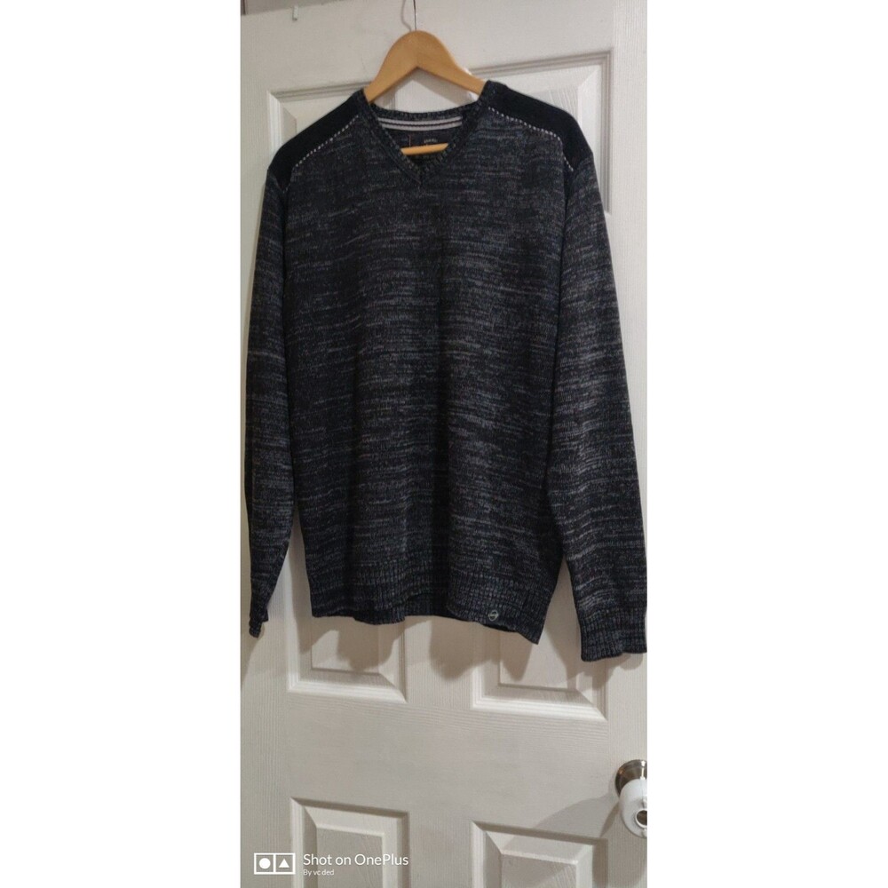 Weatherproof Men's V-Neck Knit Pullover Sweater Long Sleeve Black/Gray Heathered